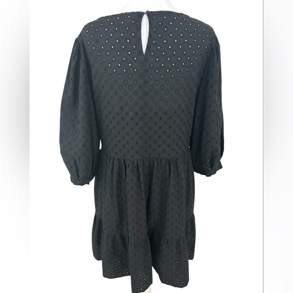 Anthropologie WAYF BFF Lauren Black Eyelet Babydoll Mini Dress Out Size M - Picture 7 of 12